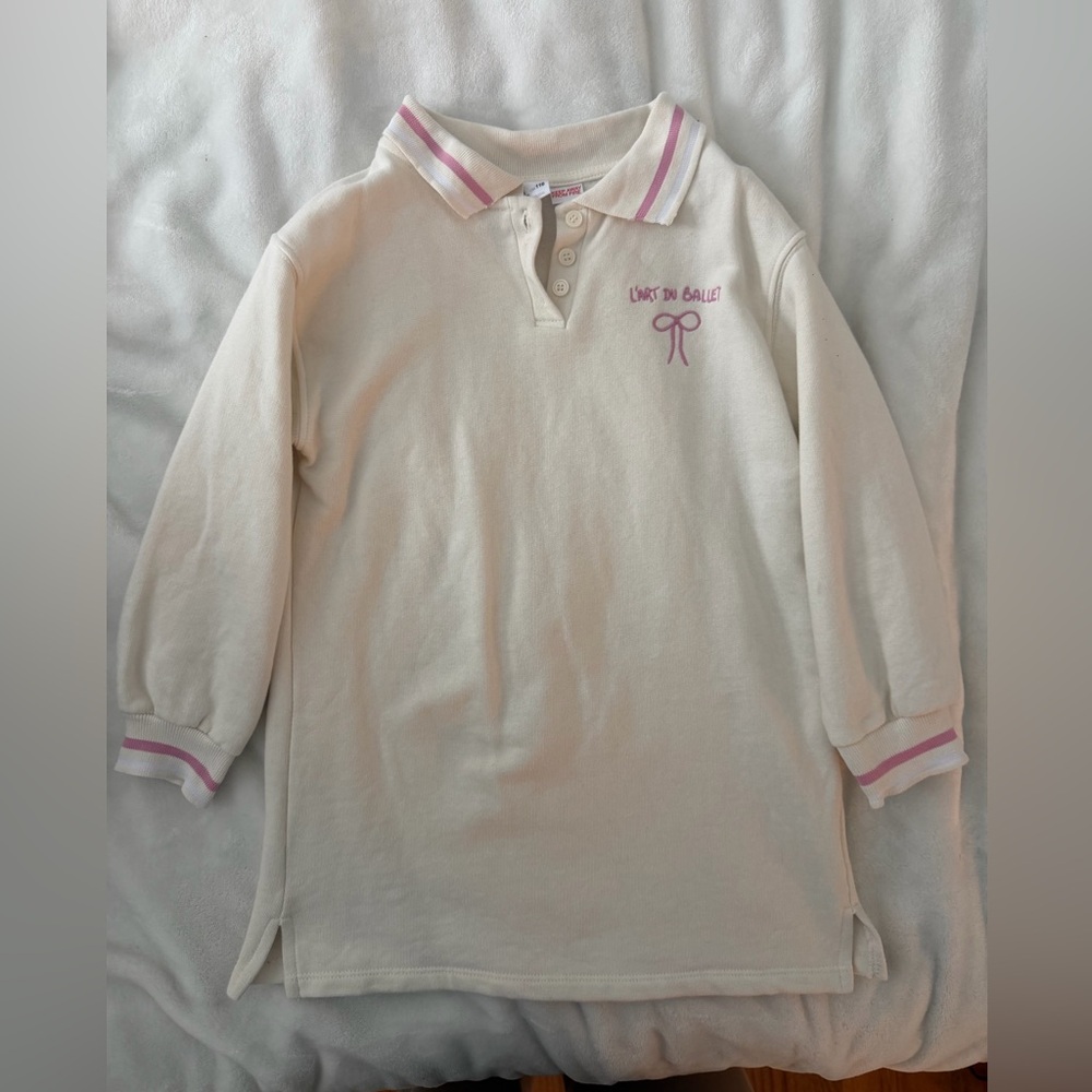 Zara Cream Girls Polo Dress with Pink Accents